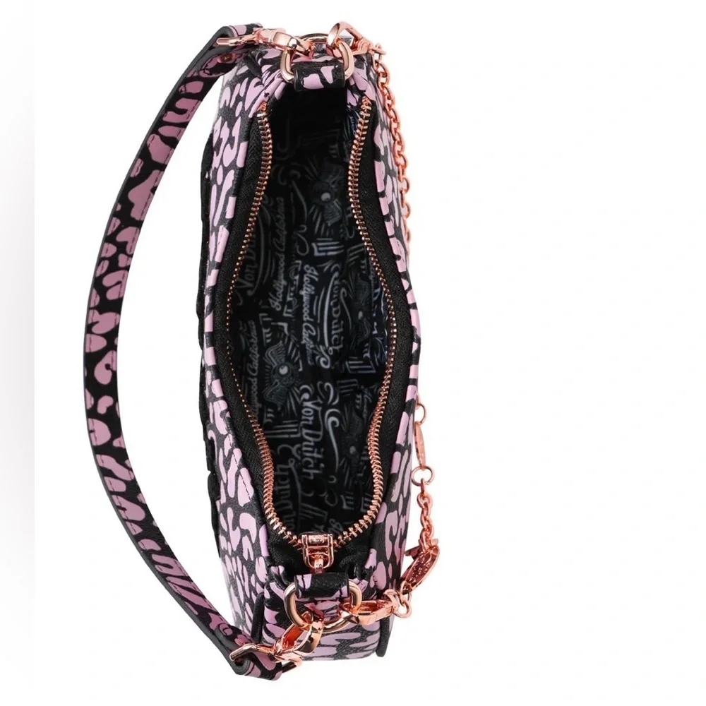 NWT Von Dutch Pink Cheetah Shoulder Bag w/Puffed Lettering and Charms